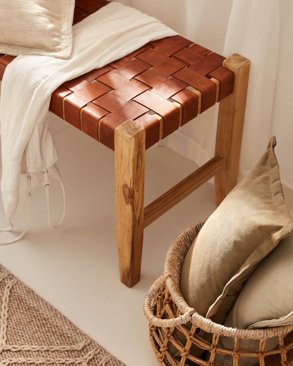 Japandi Bank Calixta – Teakholz, Braun, 120 cm – weitere Ansicht