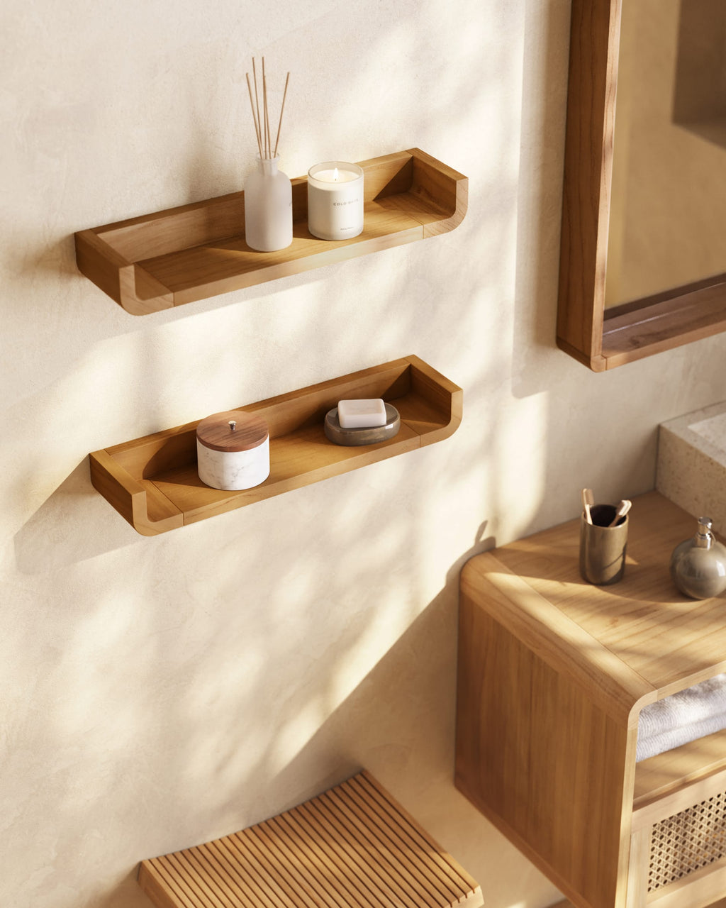 Japandi Regal Shamel – 2er-Set, Braun, 50 × 5 cm – weitere Ansicht