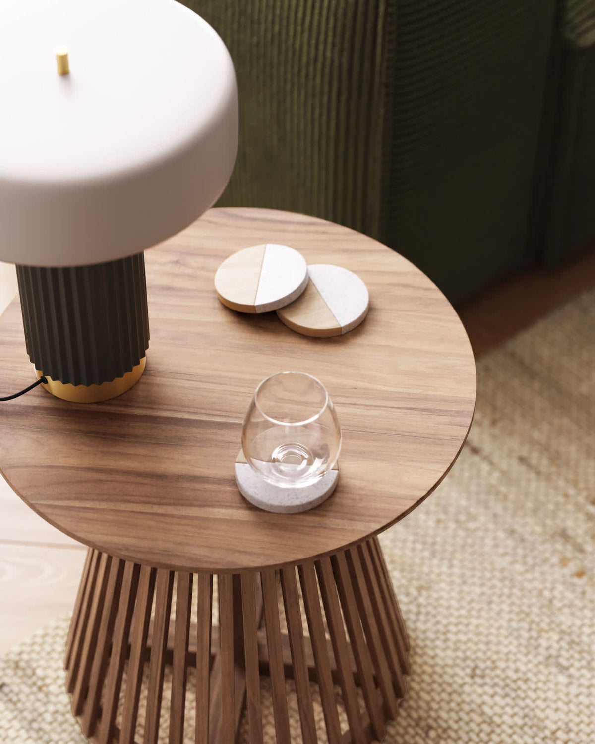 Japandi Beistelltisch Jeanette – Teakholz, Braun, Ø 50 cm – weitere Ansicht