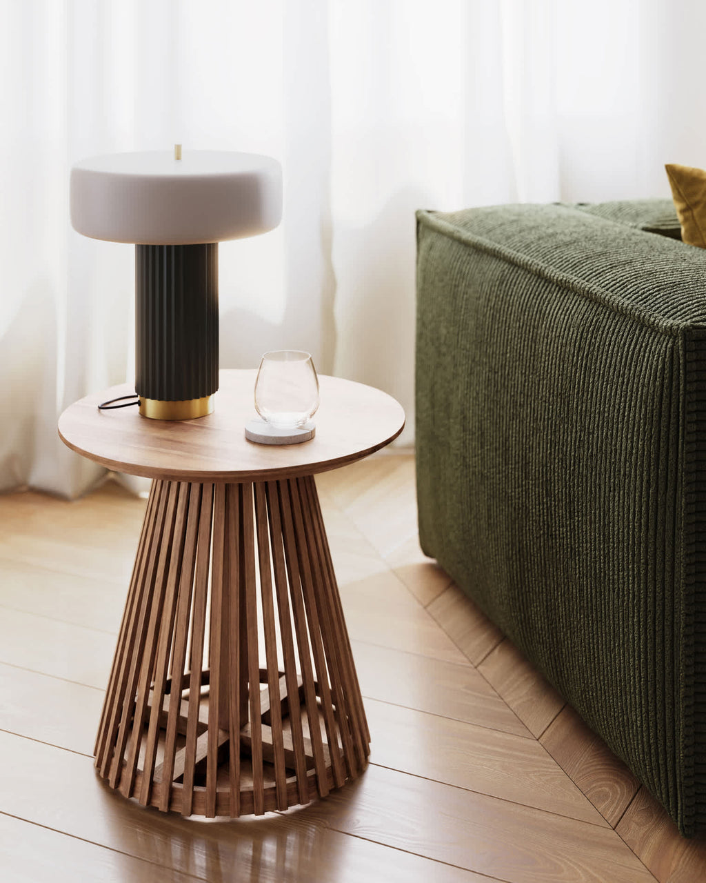 Japandi Beistelltisch Jeanette – Teakholz, Braun, Ø 50 cm – weitere Ansicht