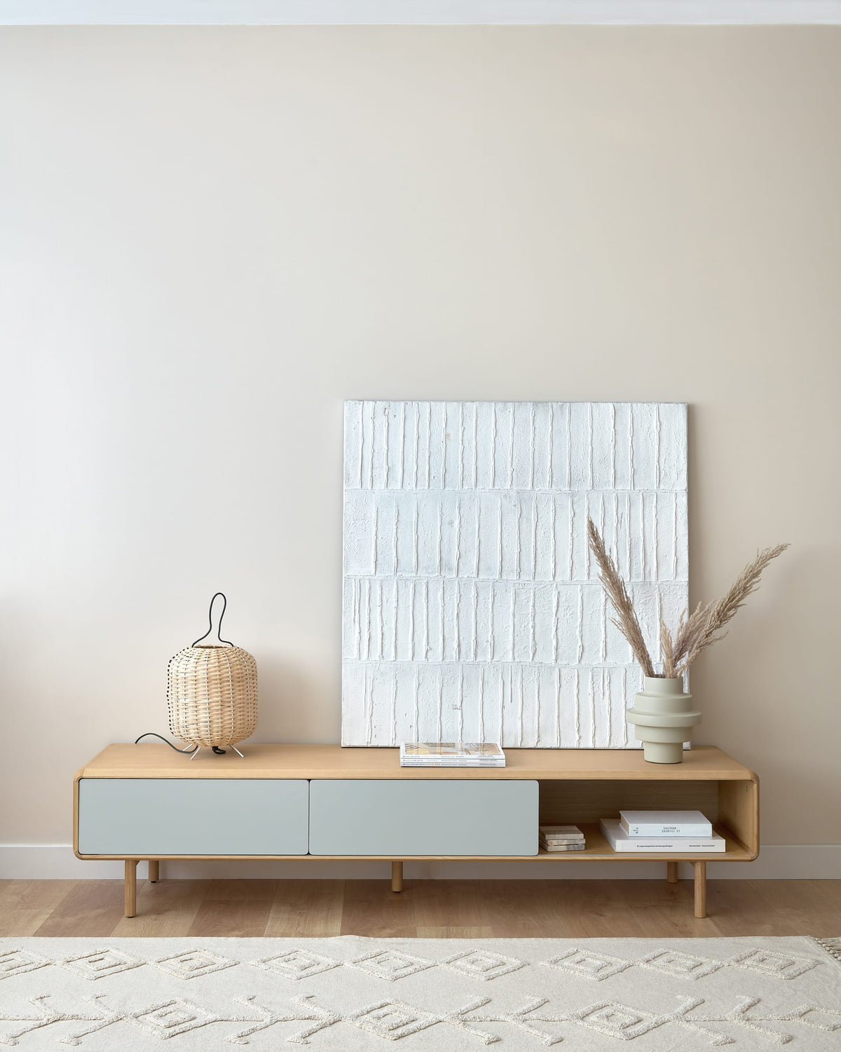 Japandi Wandbild Basilisa – Massivholz, Grau, 90 × 90 cm – weitere Ansicht