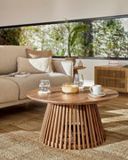 Japandi Couchtisch Jeanette – Teakholz, Braun, Ø 80 cm – weitere Ansicht