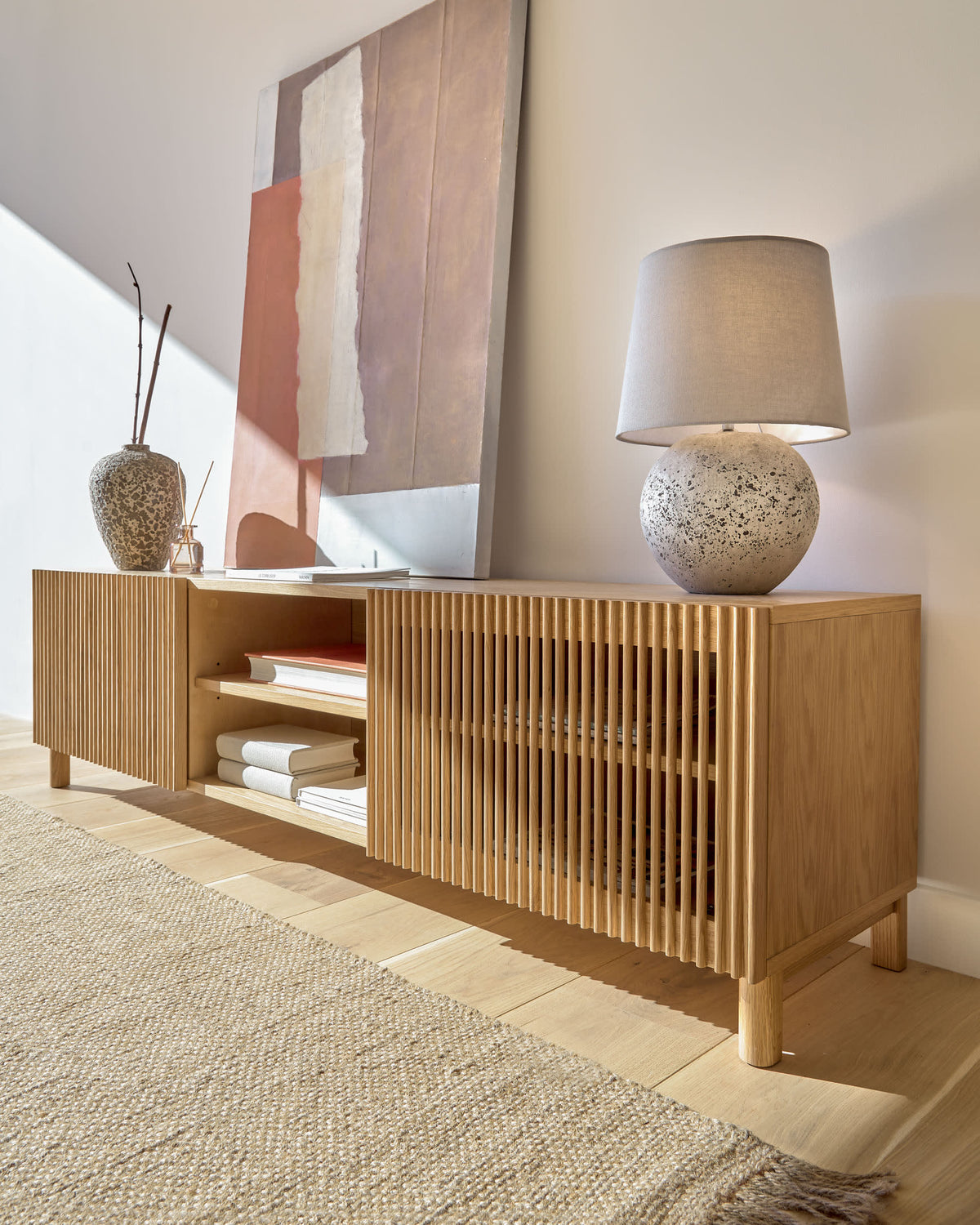 Japandi TV-Möbel Beyla – Eichenfurnier, Braun, 180 × 49,5 cm – weitere Ansicht