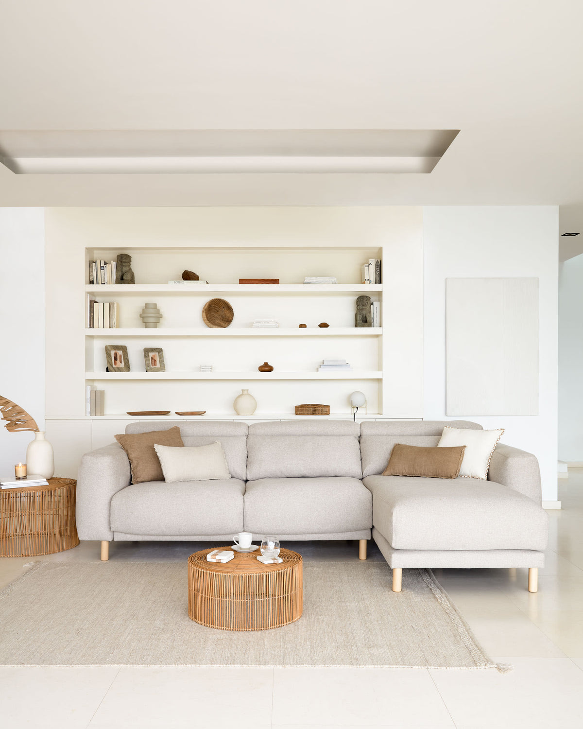 Japandi 3-Sitzer-Sofa Singa – Chaiselongue rechts, Beige, 296 cm – weitere Ansicht