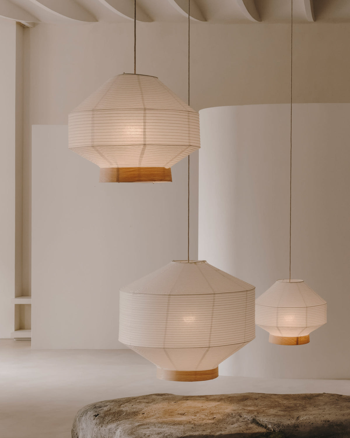 Japandi Lampenschirm Hila – Papier, Weiß, Ø 30 cm – weitere Ansicht