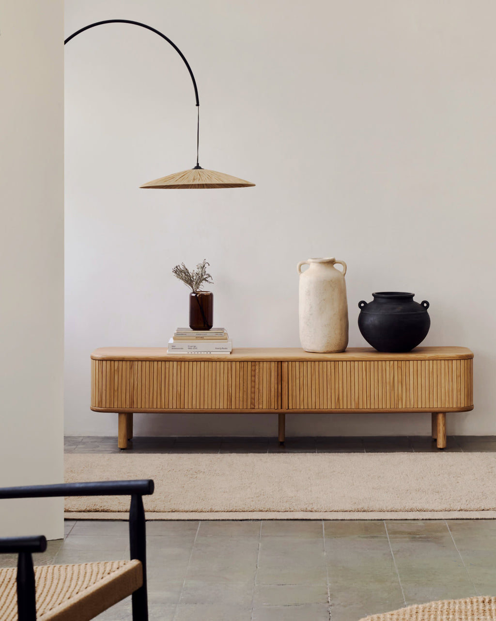 Japandi TV-Möbel Mailen – Eschenfurnier, Natur, 200 × 50 cm – weitere Ansicht