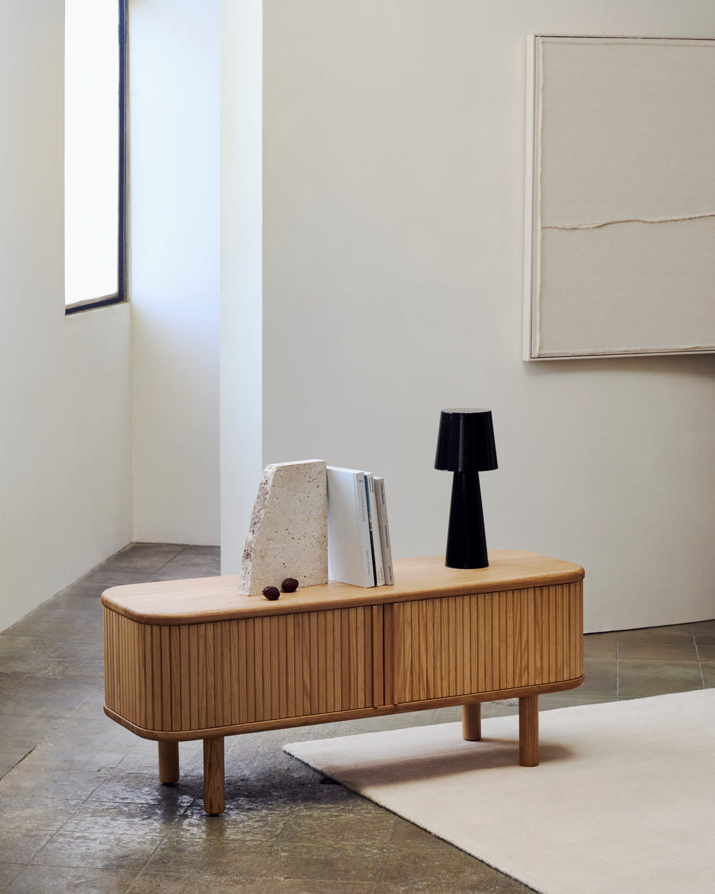 Japandi TV-Möbel Mailen – Eschenfurnier, Natur, 120 × 50 cm – weitere Ansicht
