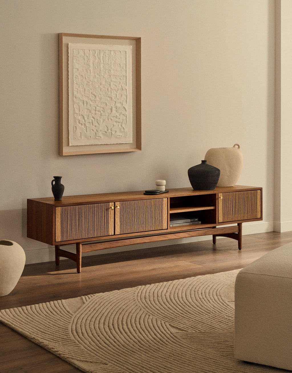 Japandi TV-Möbel Elan – Massivholz, Natur, 200 × 50 cm – weitere Ansicht