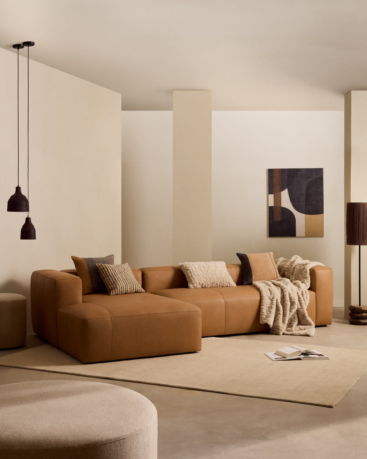 Japandi 4-Sitzer-Sofa Blok – Leder, Chaiselongue links, 330 cm – weitere Ansicht