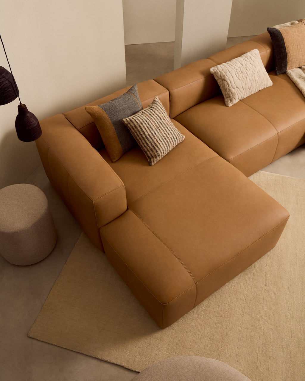 Japandi 4-Sitzer-Sofa Blok – Leder, Chaiselongue links, 330 cm – weitere Ansicht