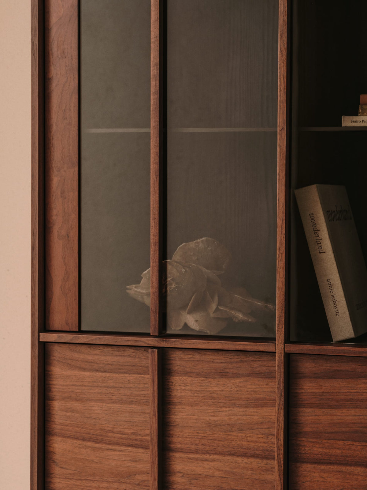 Japandi Vitrine Onix – Walnussfurnier, Dunkelbraun, 100 × 170 cm – weitere Ansicht