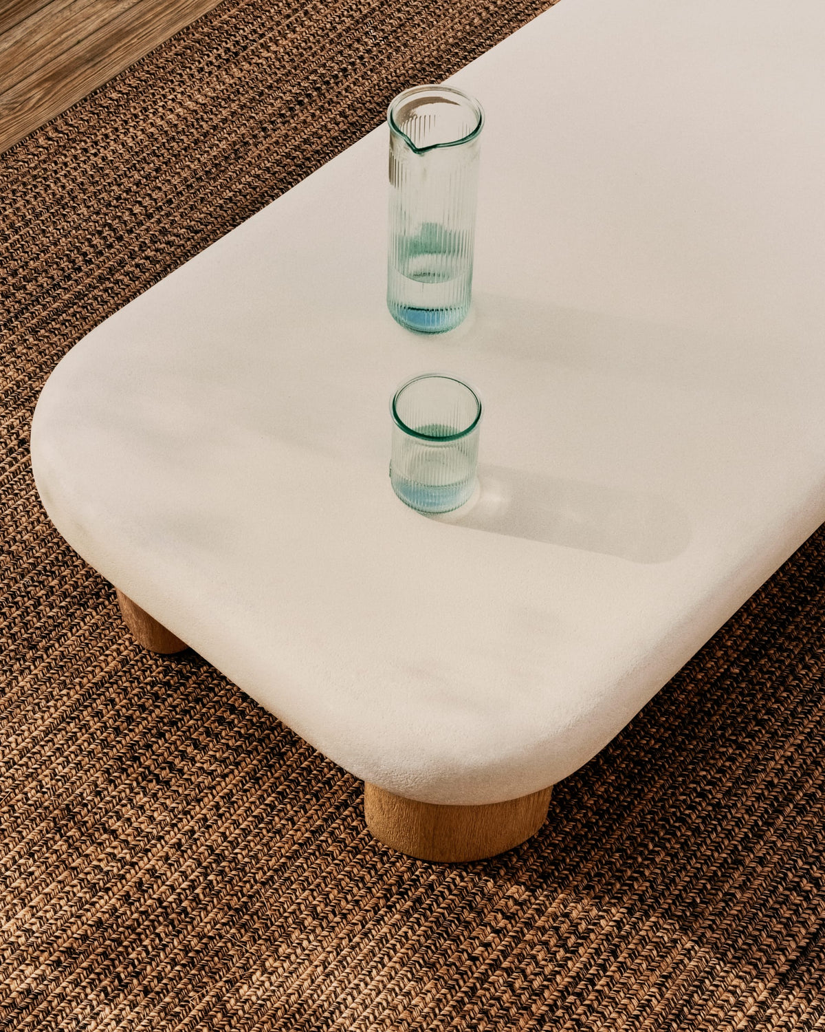 Japandi Couchtisch Labra – Zement, Weiß, 140 × 70 cm – weitere Ansicht
