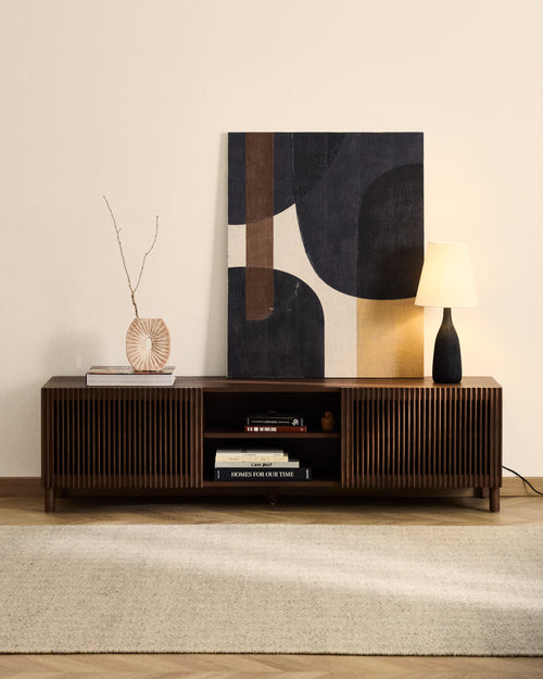 Japandi TV-Möbel Beyla – Eschenfurnier, Nussbaum, 180 × 49,5 cm – weitere Ansicht