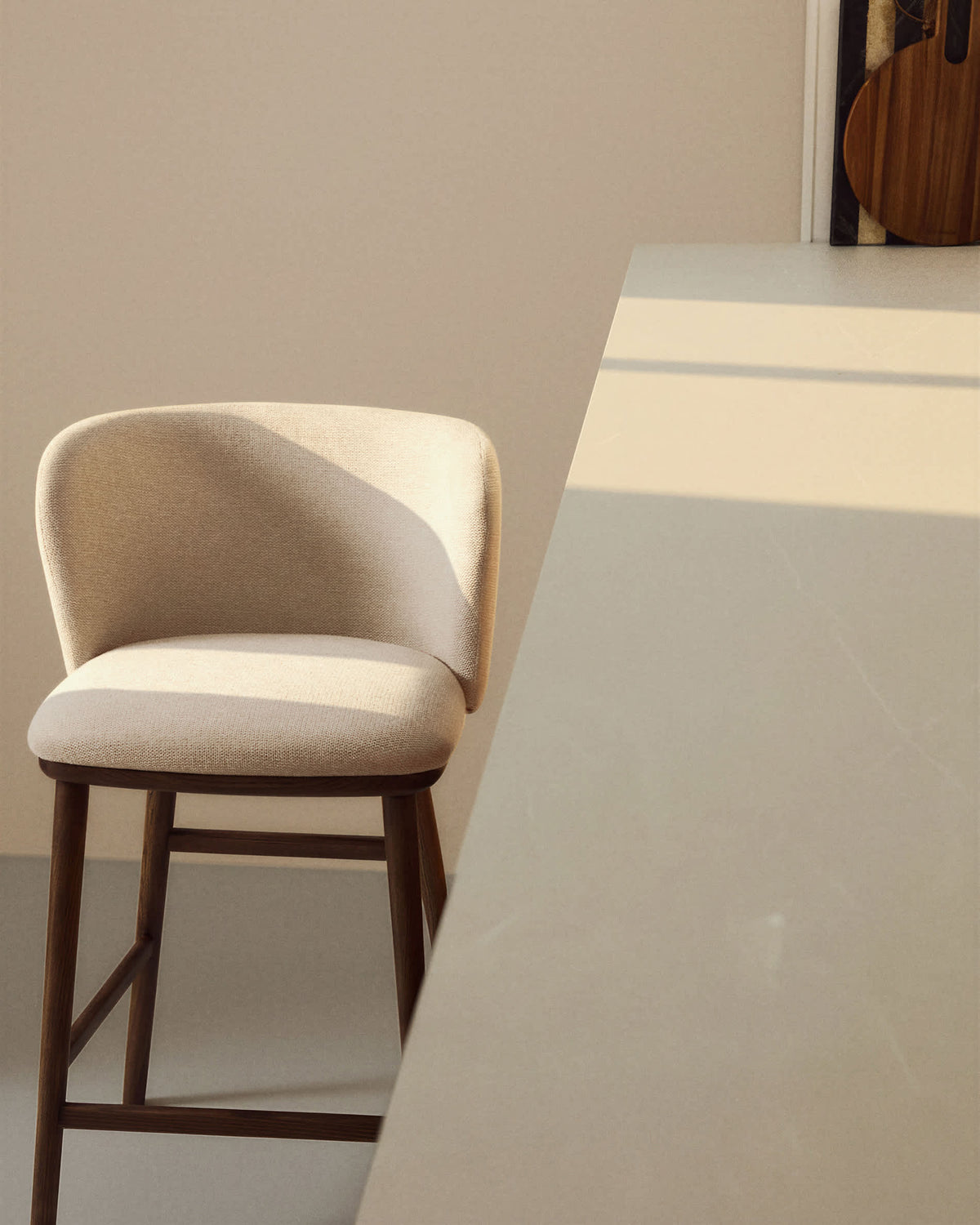 Japandi Hocker Ciselia – Nussbaum, Beige, 65 cm – weitere Ansicht