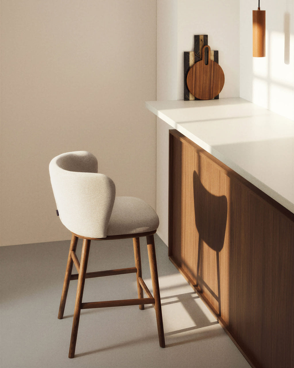Japandi Hocker Ciselia – Nussbaum, Beige, 65 cm – weitere Ansicht