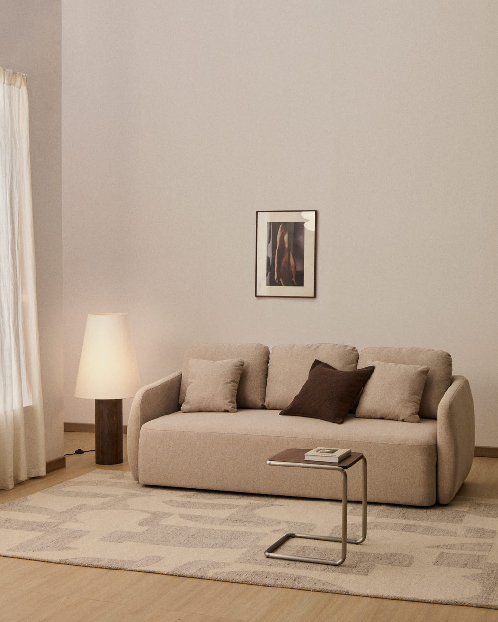 Japandi Schlafsofa Laira – Chenille, Beige, 3-Sitzer, 218 cm – weitere Ansicht