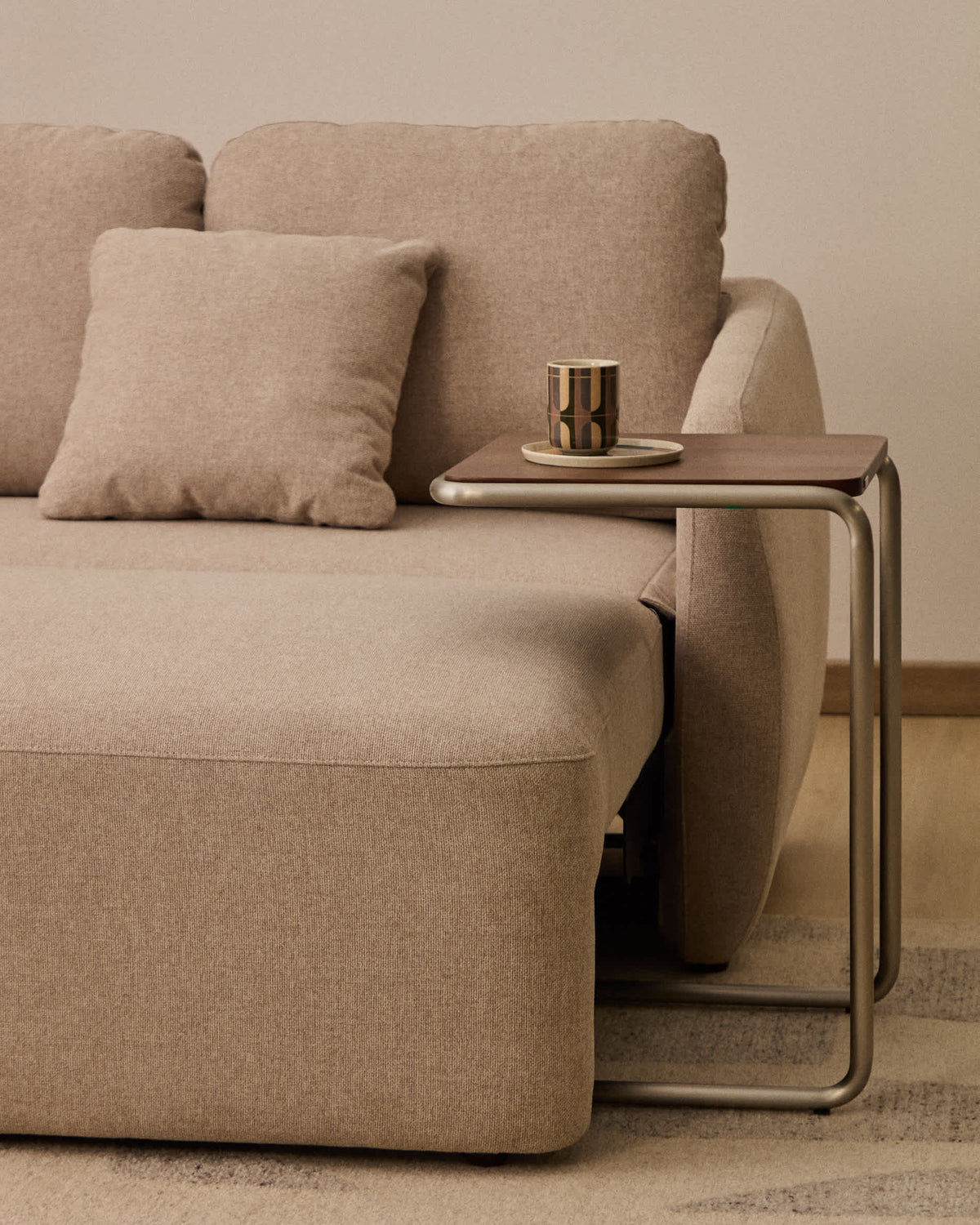 Japandi Schlafsofa Laira – Chenille, Beige, 3-Sitzer, 218 cm – weitere Ansicht