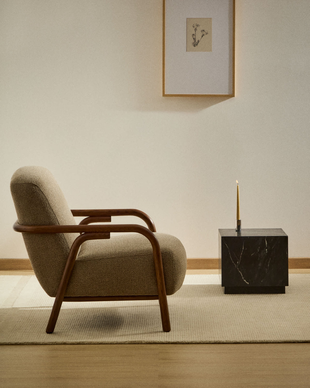 Japandi Sessel Sylo – Chenille, Taupe – weitere Ansicht