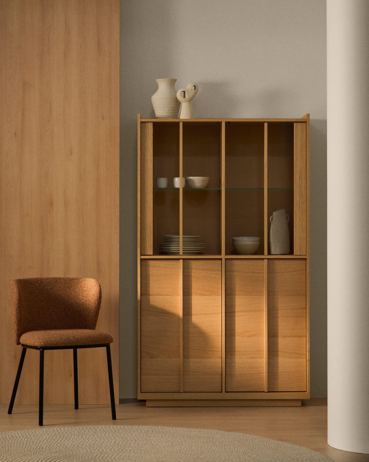 Japandi Vitrine Onix – Eichenfurnier, Natur, 100 × 170 cm – weitere Ansicht