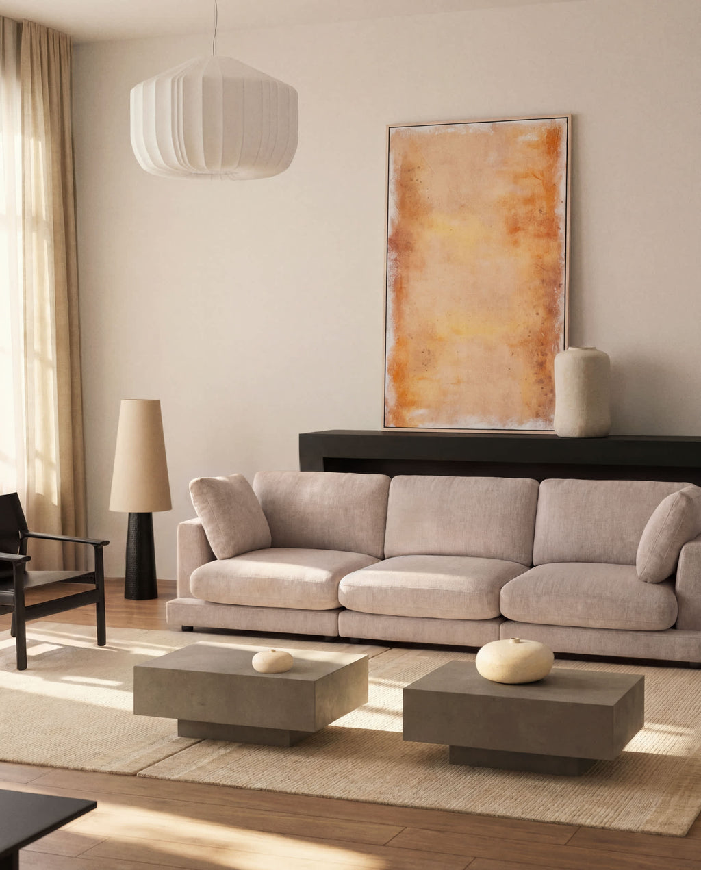 Japandi Couchtisch Rustella – Zement, Grau, 80 × 60 cm – weitere Ansicht