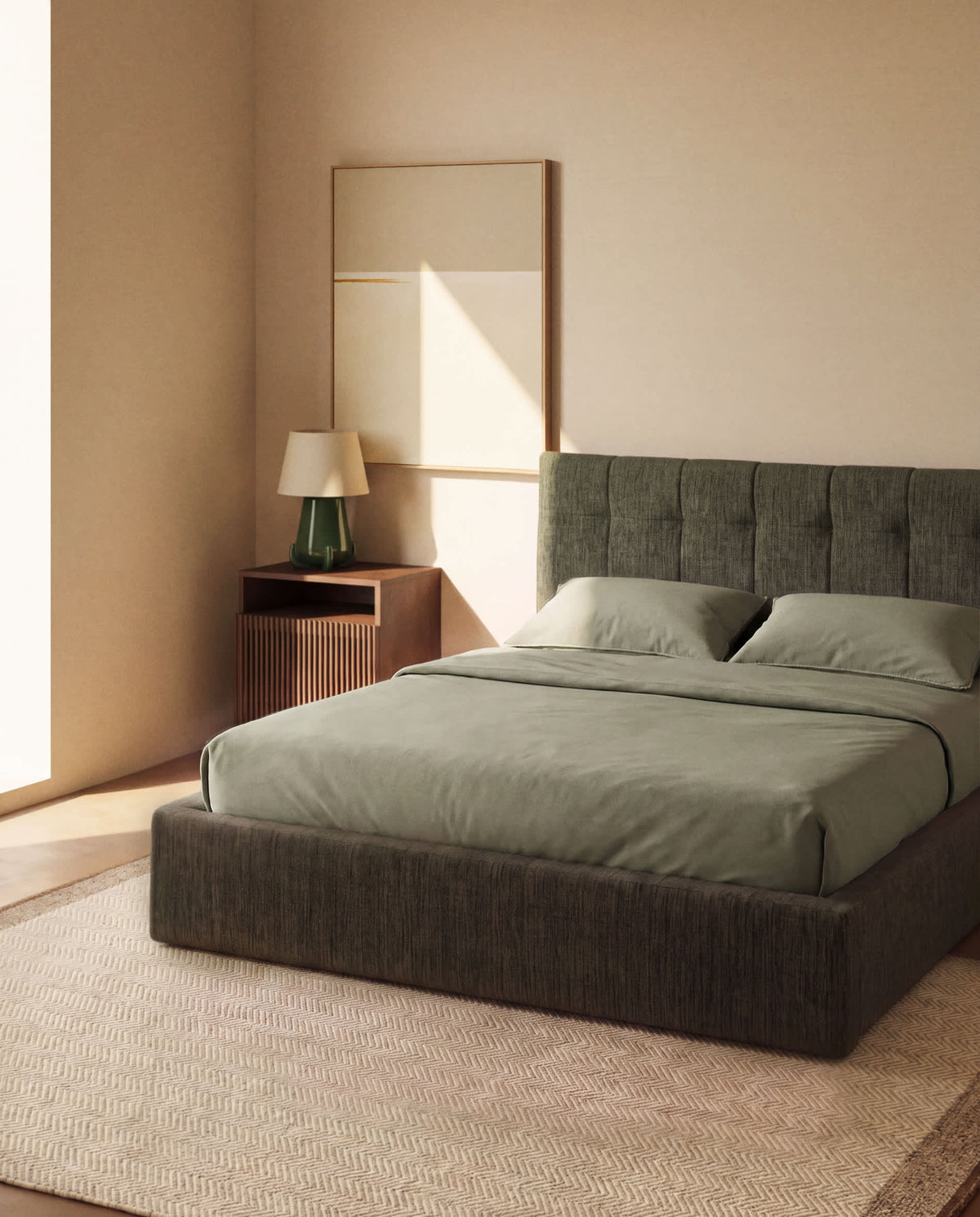 Japandi Nachttisch Beyla – Holzwerkstoff, Nussbaum, 53 × 62,5 cm – weitere Ansicht