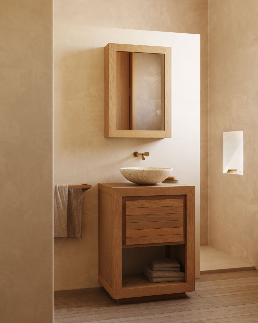 Japandi Spiegel Plubia – Teakholz, Braun, 50 × 70 cm – weitere Ansicht