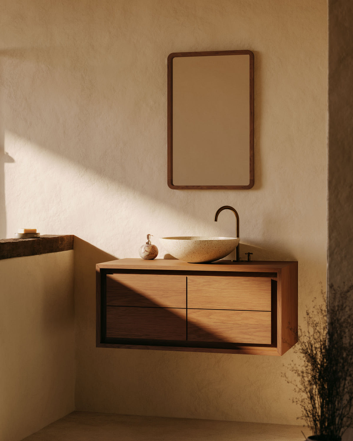 Japandi Spiegel Shamel – Glas, Braun, 45 × 70 cm – weitere Ansicht