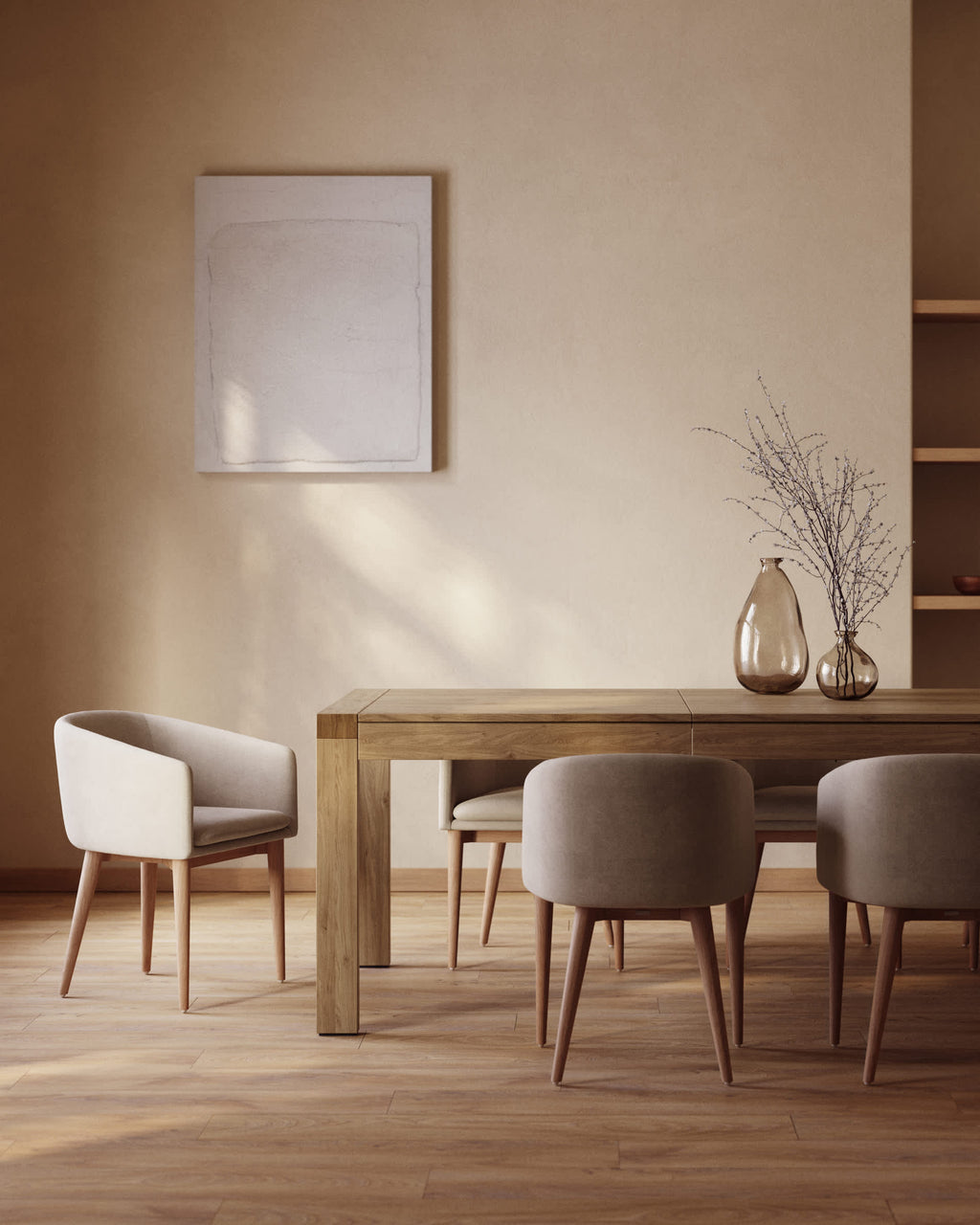 Japandi Ausziehtisch Briva – Eichenfurnier, Natur, 180–230 × 90 cm – weitere Ansicht
