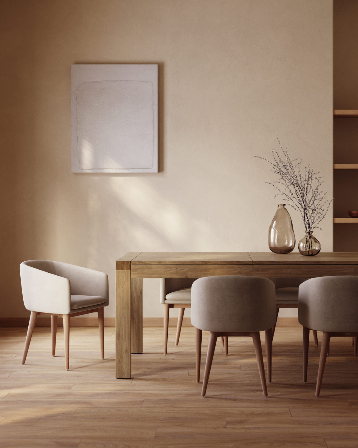 Japandi Ausziehtisch Briva – Eichenfurnier, Natur, 180–230 × 90 cm – weitere Ansicht