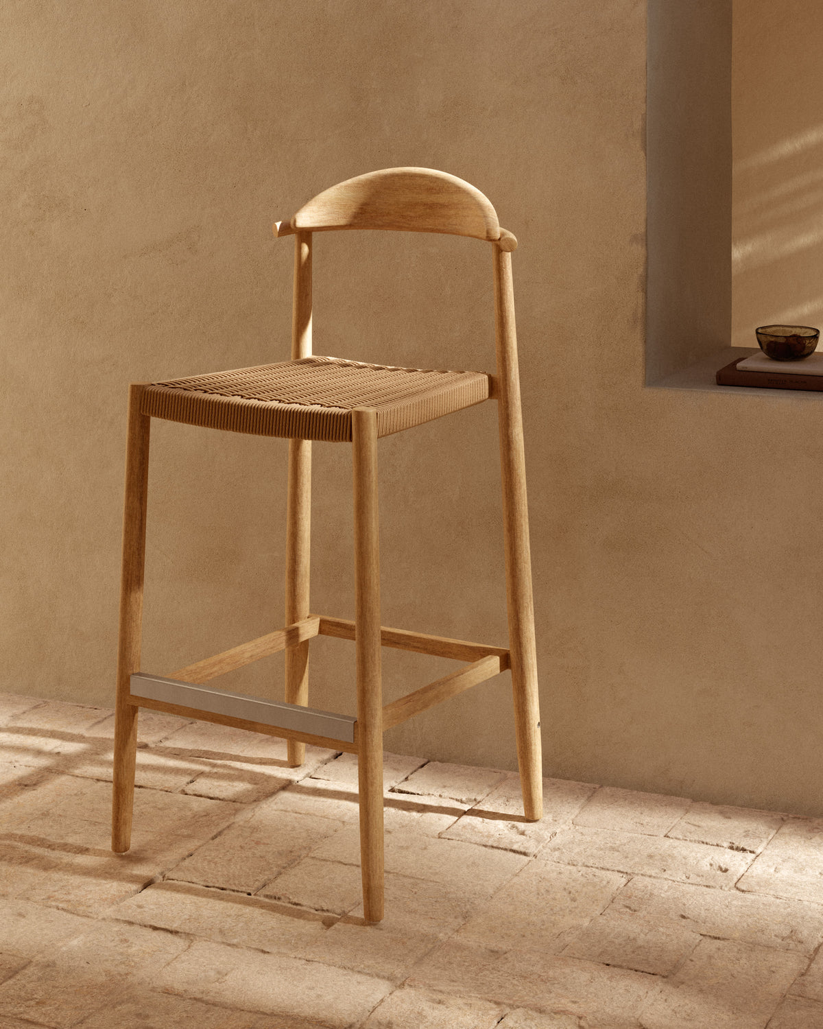 Japandi Hocker Nina – Akazie, Beige, 76 cm – weitere Ansicht