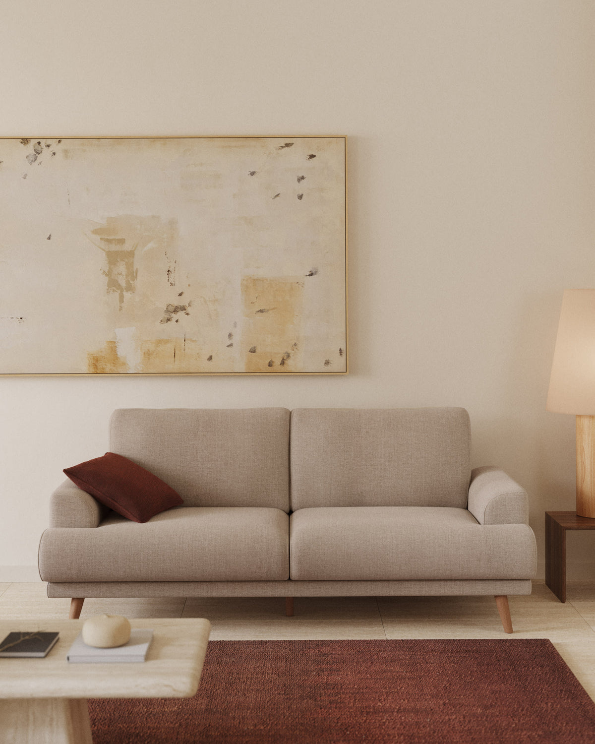 Japandi 2-Sitzer-Sofa Karin – Chenille, Beige, 210 cm – weitere Ansicht