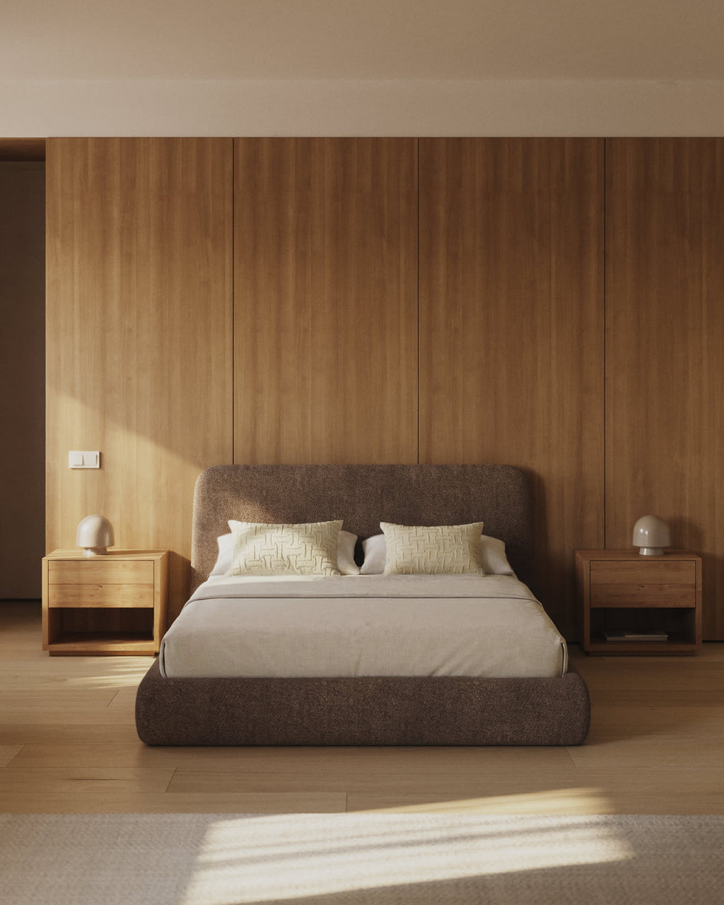 Japandi Bett Martina – Stoff, Braun, 160 × 200 cm – weitere Ansicht