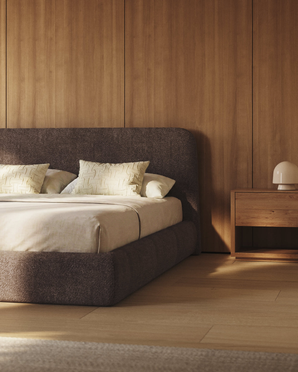 Japandi Bett Martina – Stoff, Braun, 160 × 200 cm – weitere Ansicht