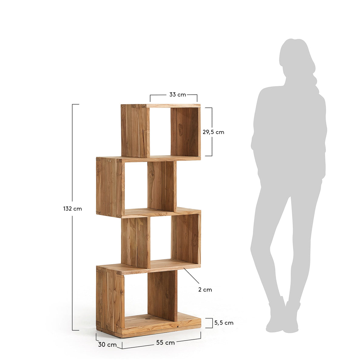 Japandi Regal Aroba – Teakholz, Braun, 55 × 132 cm – weitere Ansicht