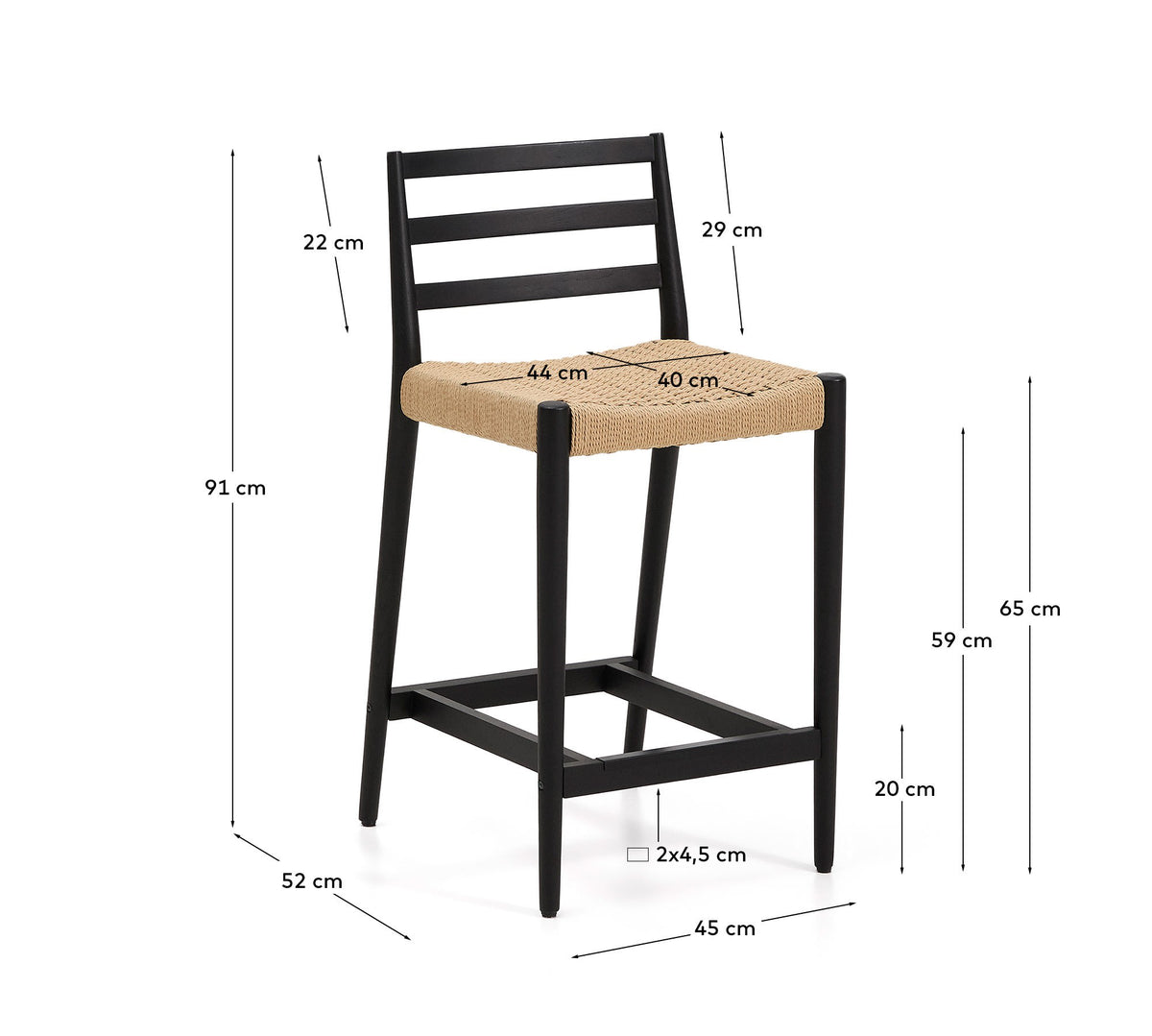 Japandi Barhocker Analy – Eiche, Schwarz, 65 cm – weitere Ansicht