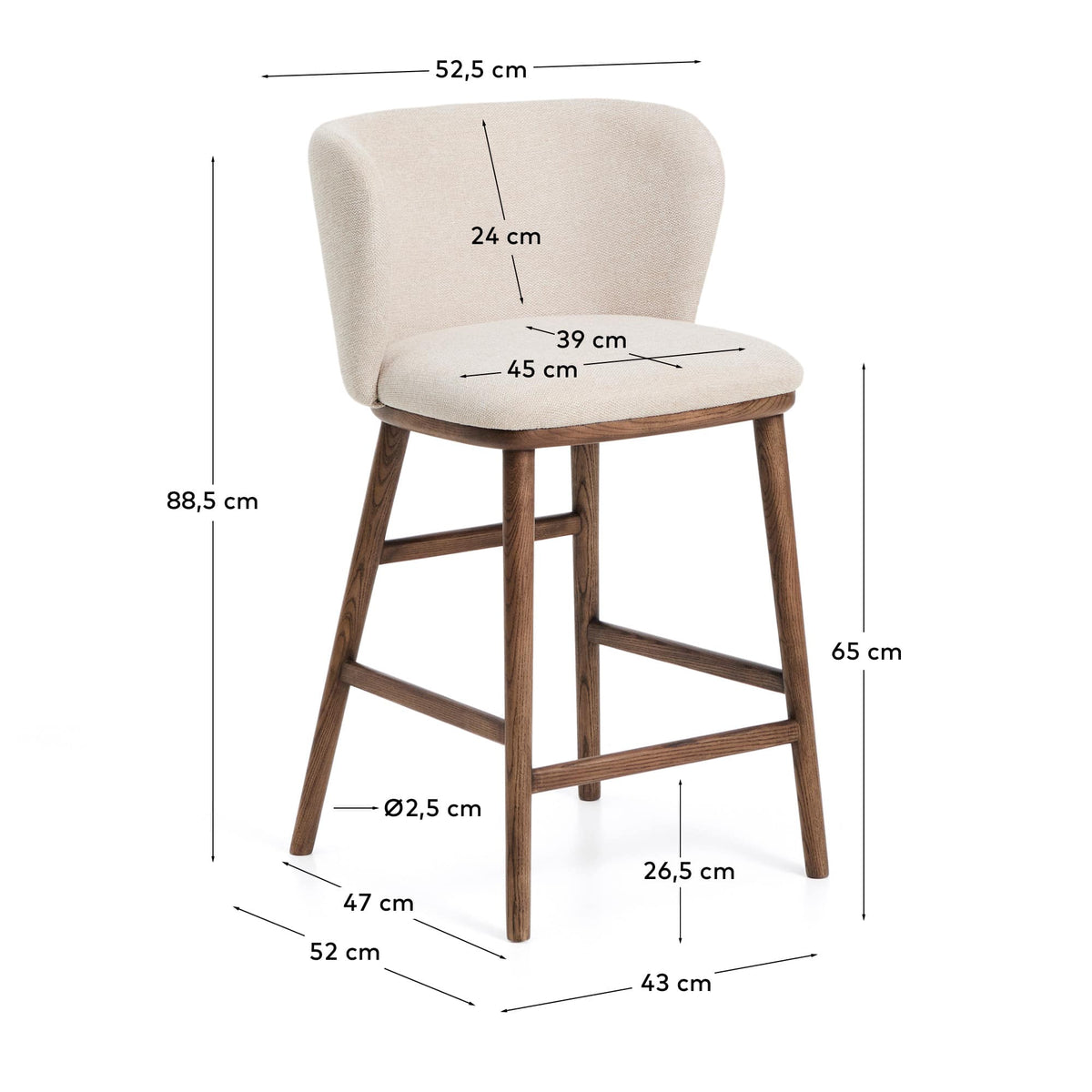 Japandi Hocker Ciselia – Nussbaum, Beige, 65 cm – weitere Ansicht