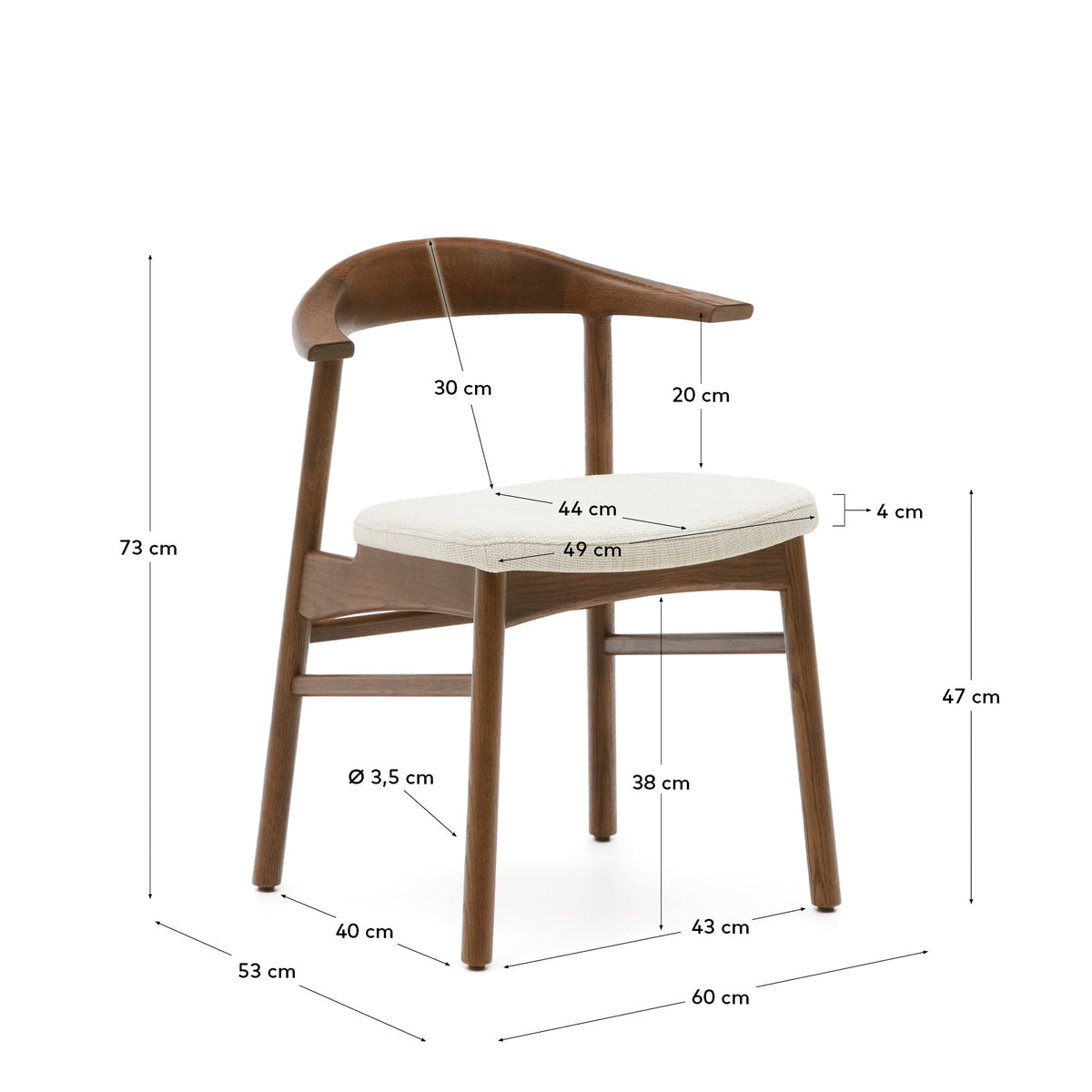 Japandi Stuhl Timons – Nussbaum, Beige – weitere Ansicht