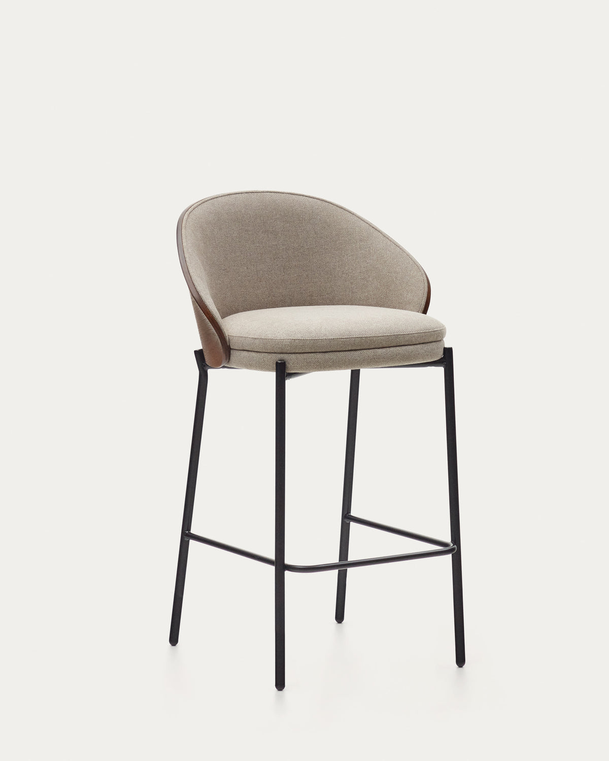 Japandi Hocker Eamy – Chenille, Hellbraun, 65 cm – Produktansicht