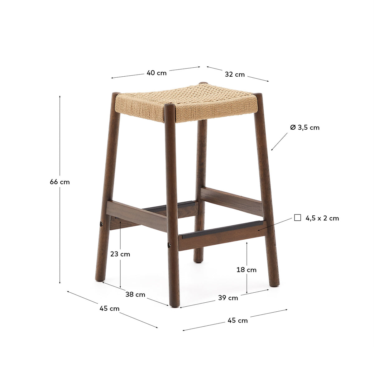 Japandi Hocker Yalia – Eiche, Nussbaum, 65 cm – weitere Ansicht