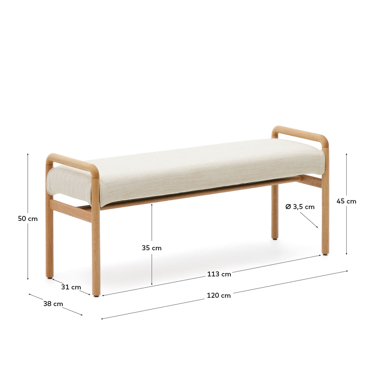 Japandi Polsterbank Macaret – Eiche, Natur, 120 cm – weitere Ansicht