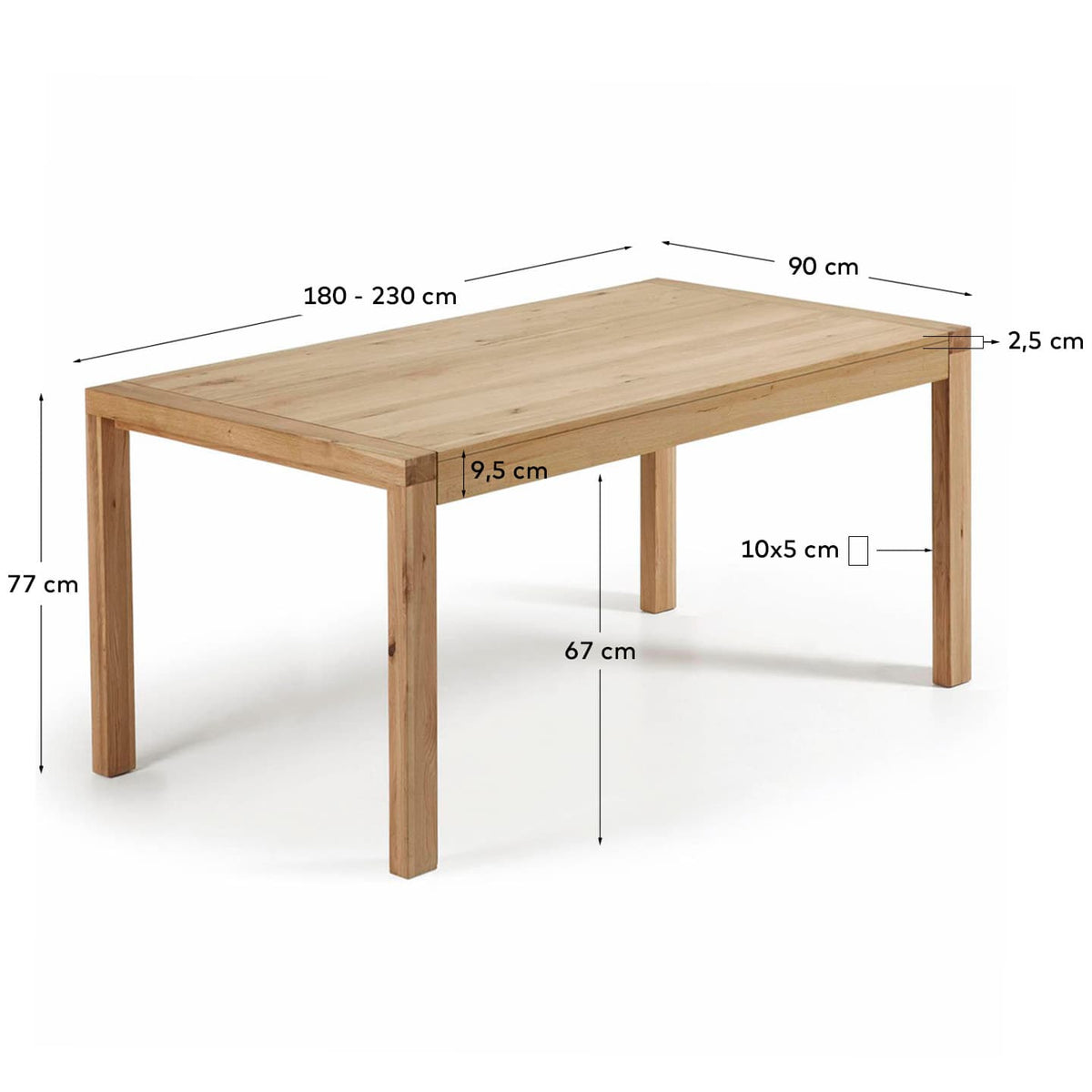 Japandi Ausziehtisch Briva – Eichenfurnier, Natur, 180–230 × 90 cm – weitere Ansicht