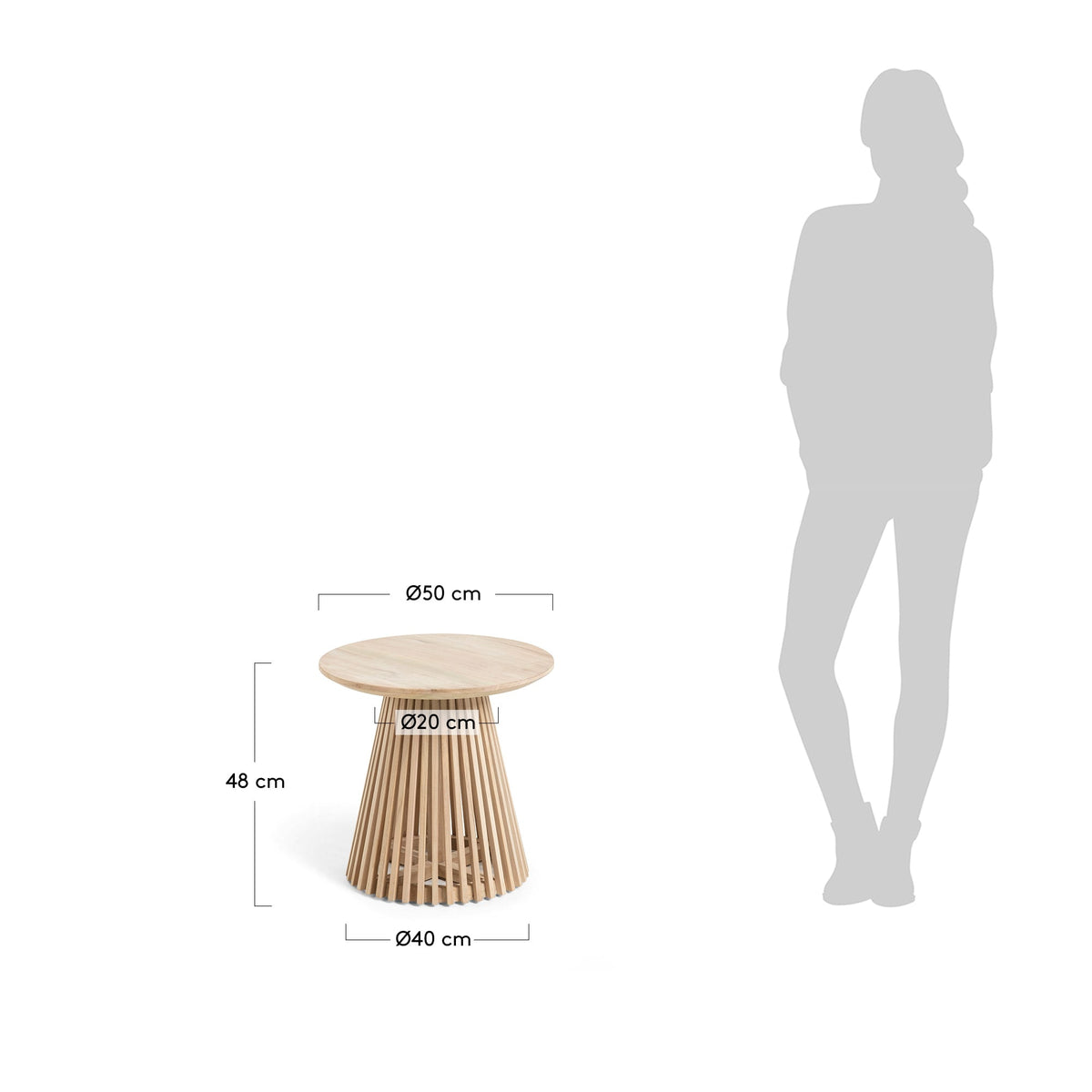 Japandi Beistelltisch Jeanette – Teakholz, Braun, Ø 50 cm – weitere Ansicht