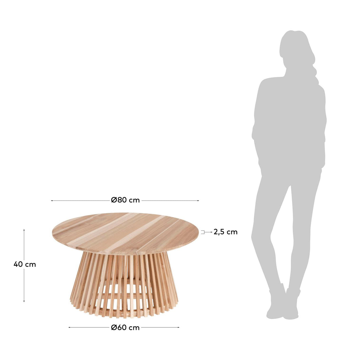 Japandi Couchtisch Jeanette – Teakholz, Braun, Ø 80 cm – weitere Ansicht