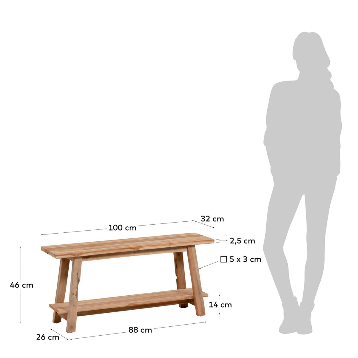 Japandi Bank Safara – Teakholz, Braun, 100 cm – weitere Ansicht