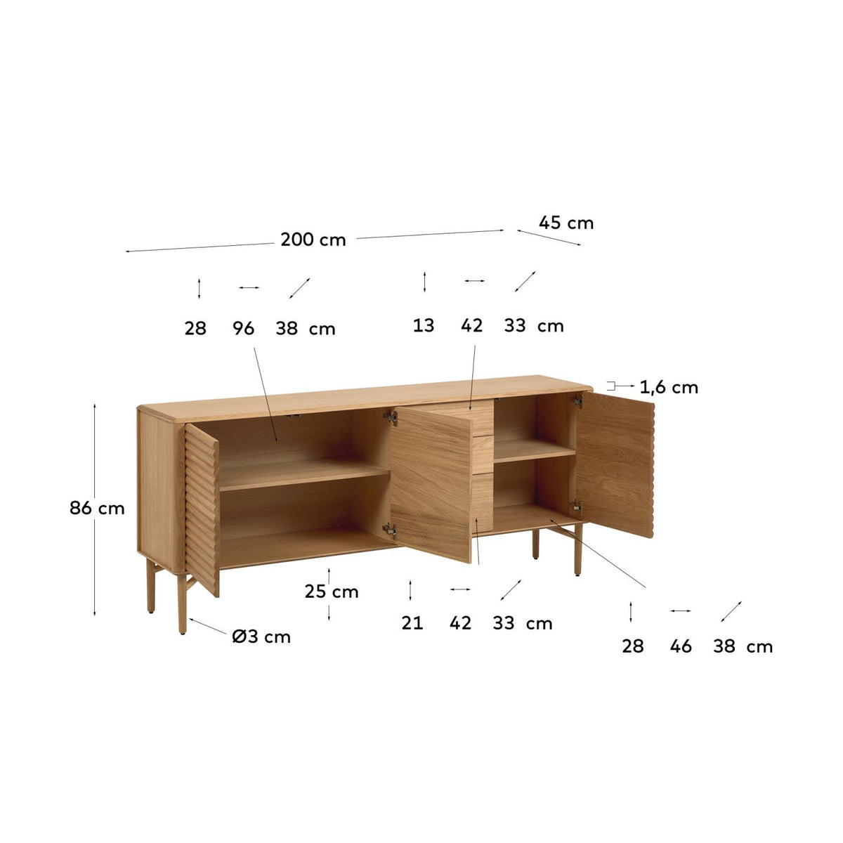 Japandi Sideboard Lenon – Eiche, Natur, 200 × 86 cm – weitere Ansicht