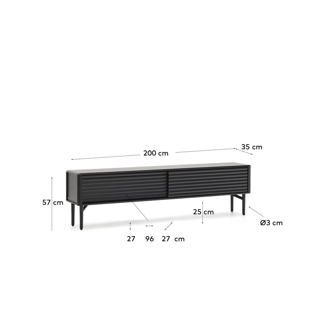 Japandi TV-Möbel Lenon – Eichenfurnier, Schwarz, 200 × 57 cm – weitere Ansicht