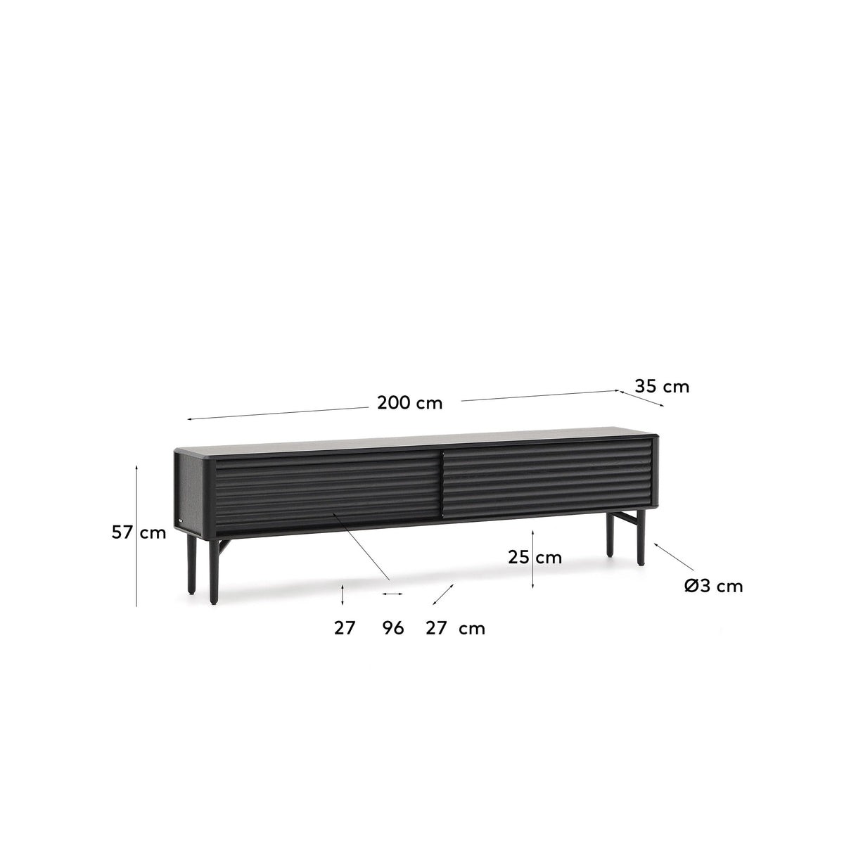 Japandi TV-Möbel Lenon – Eichenfurnier, Schwarz, 200 × 57 cm – weitere Ansicht