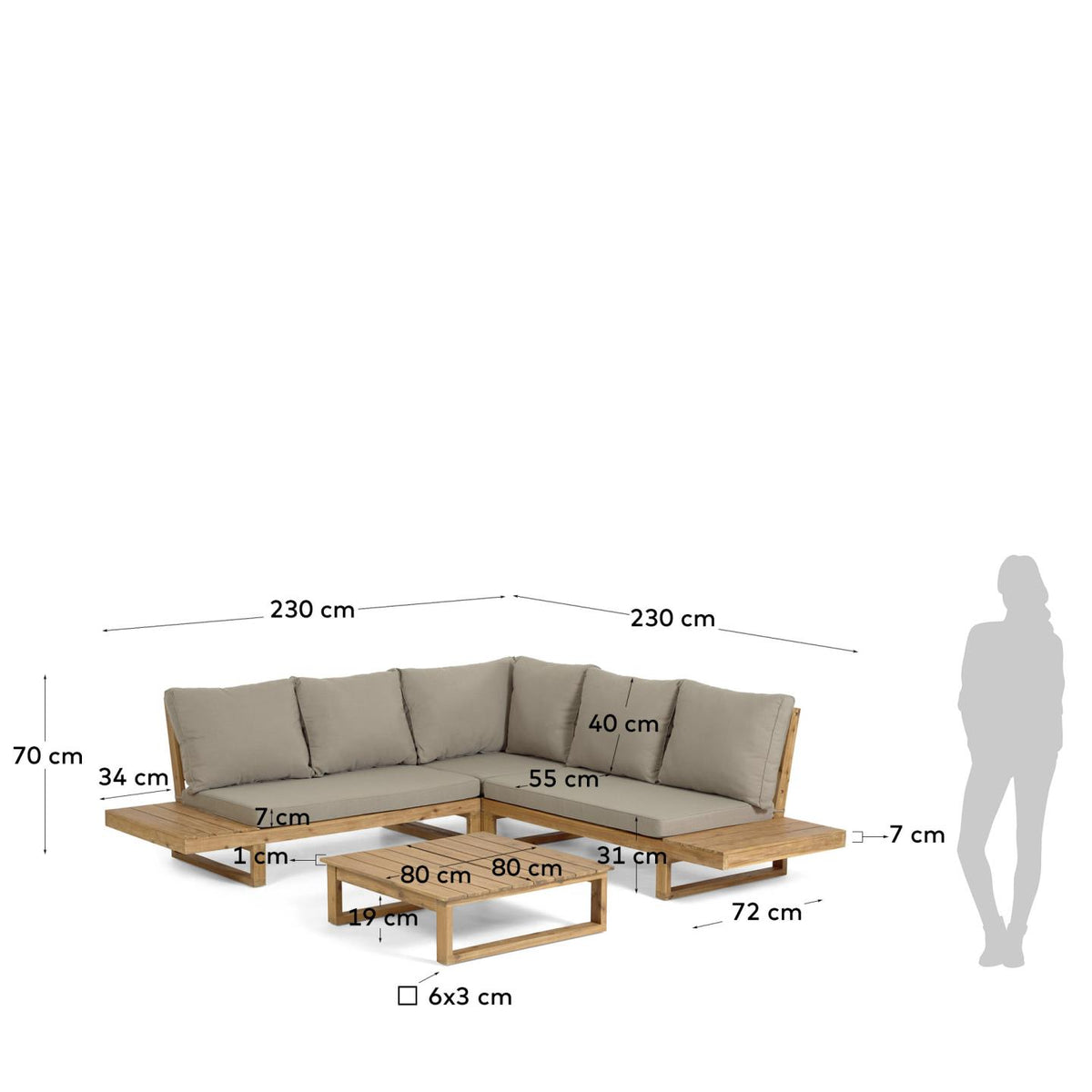 Japandi Lounge-Set Flaviina – Akazie, Beige – weitere Ansicht