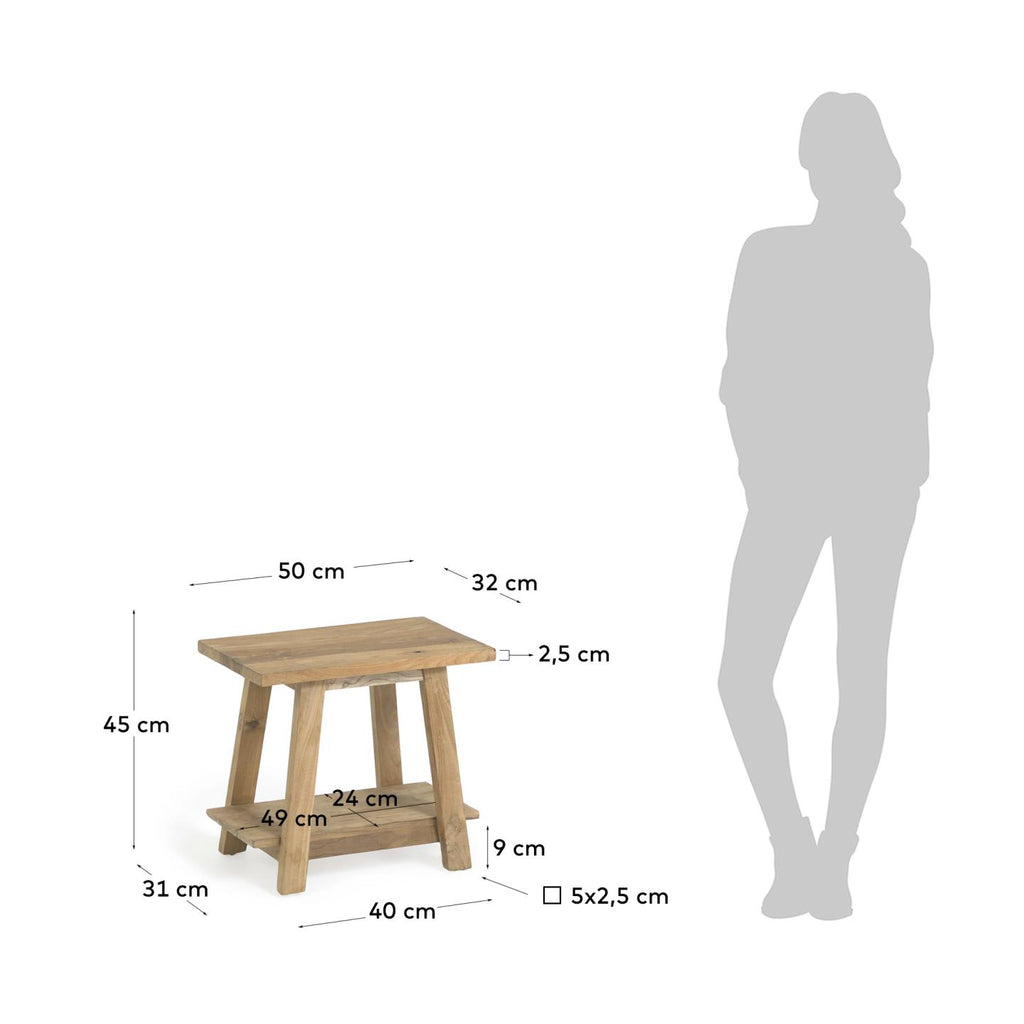 Japandi Hocker Safara – Teakholz, Braun, 50 × 32 cm – weitere Ansicht