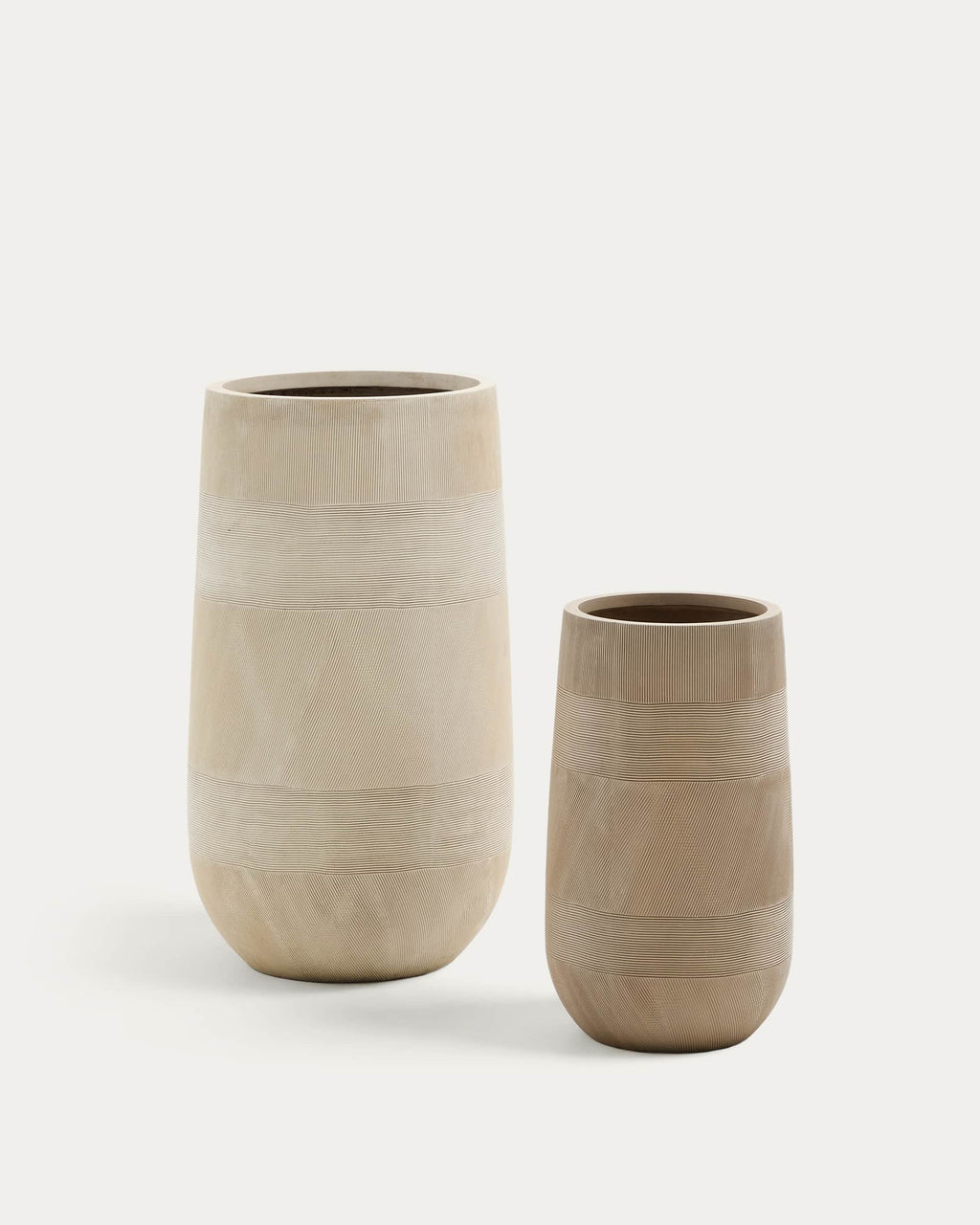 Japandi Blumentopf Tival – Polystone, Beige, Ø 32 cm – Produktansicht